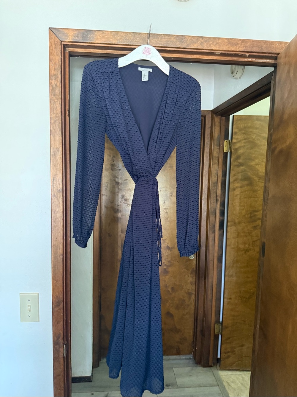Navy Long Sleeve Tie-Waist Maxi Dress